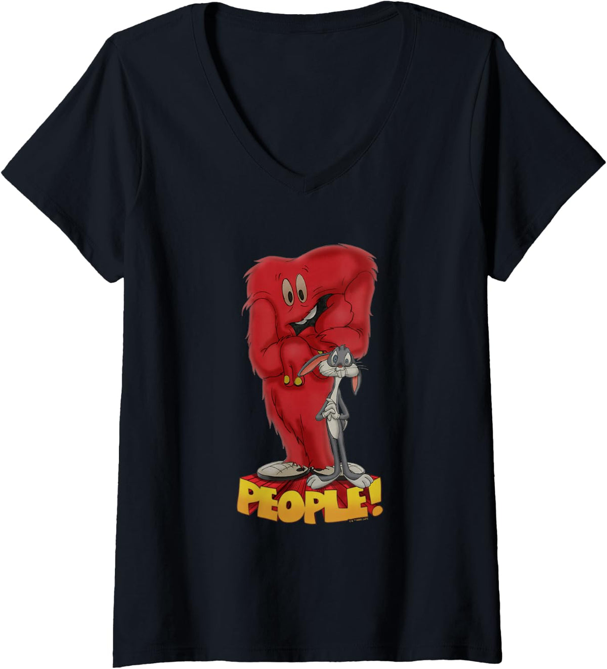Womens Looney Tunes Bugs Bunny Gossamer People V-Neck T-Shirt - Black