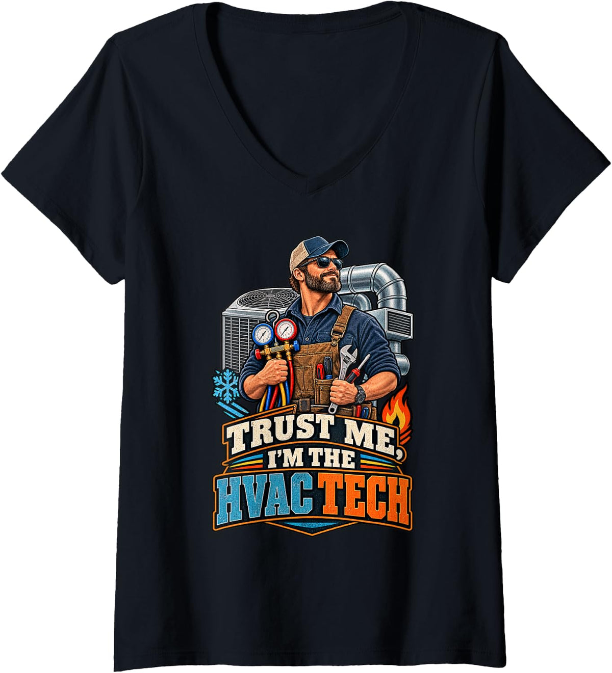 Women's Funny HVAC Technician Heating Cooling Tech V-Neck T-Shirt - Black