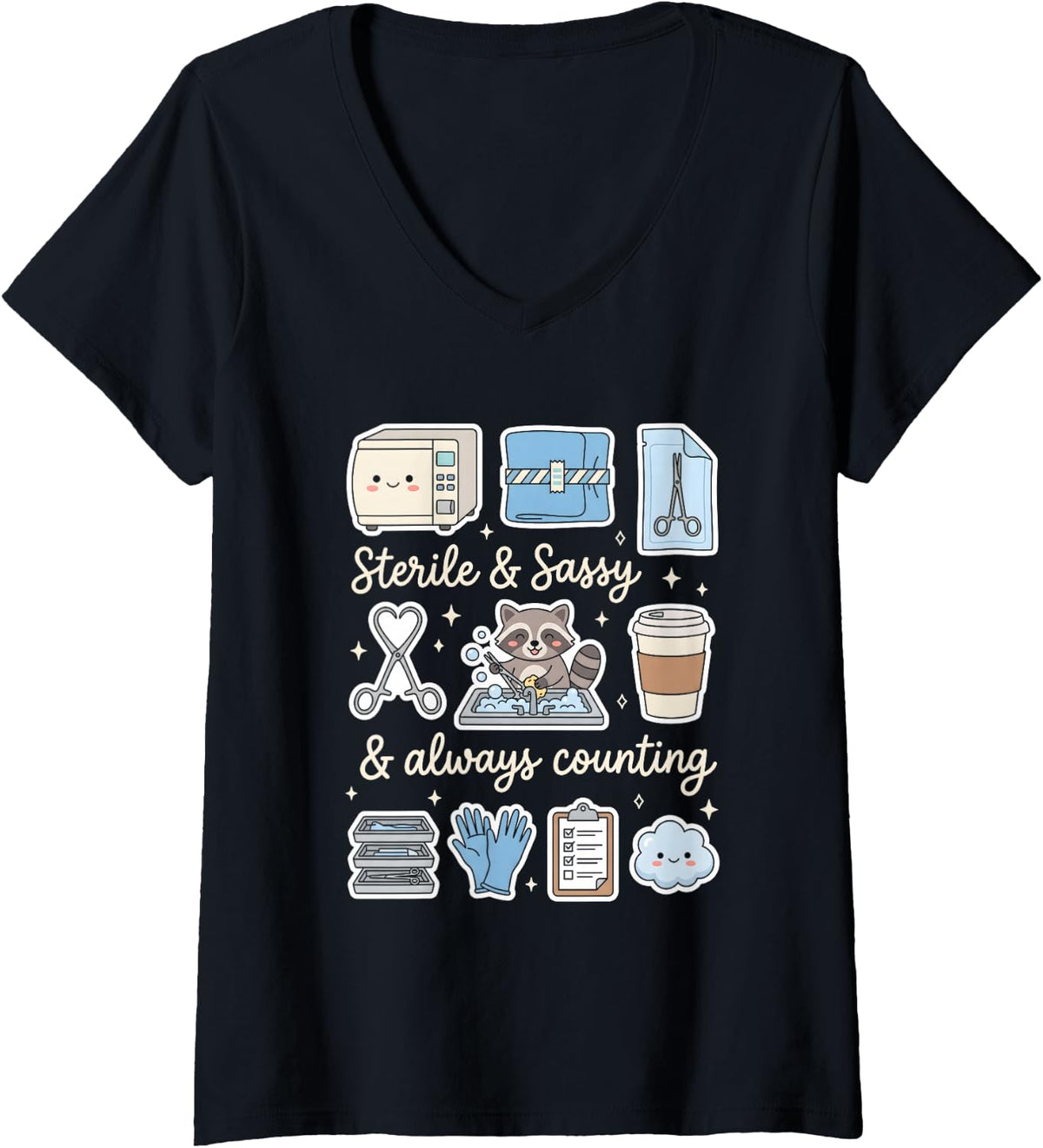 Women's sterile Processing Technician Central Service tech V-Neck T-Shirt - Black