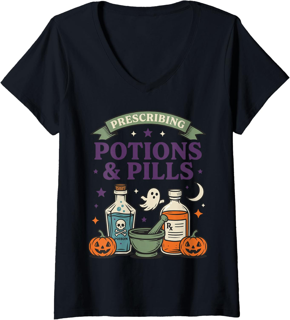 Women's Halloween Pharmacist V-Neck T-Shirt - Black