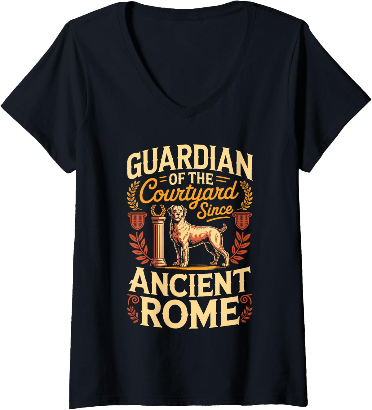 Women's Guardian of The Courtyard Since Ancient Rome Cane Corso V-Neck T-Shirt - Black