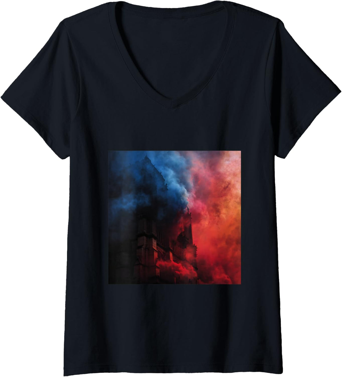 Women's Paris Cathedral Gothic Architecture French History V-Neck T-Shirt - Black