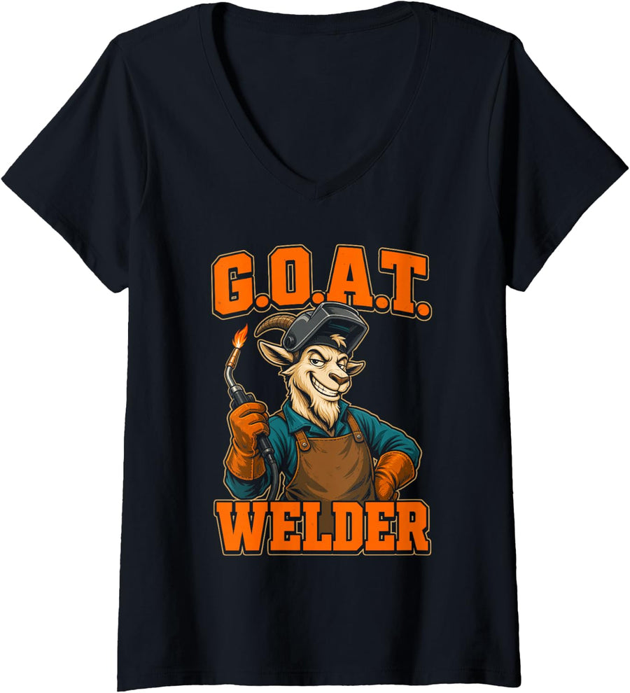 Women's Welder Goat V-Neck T-Shirt - Black