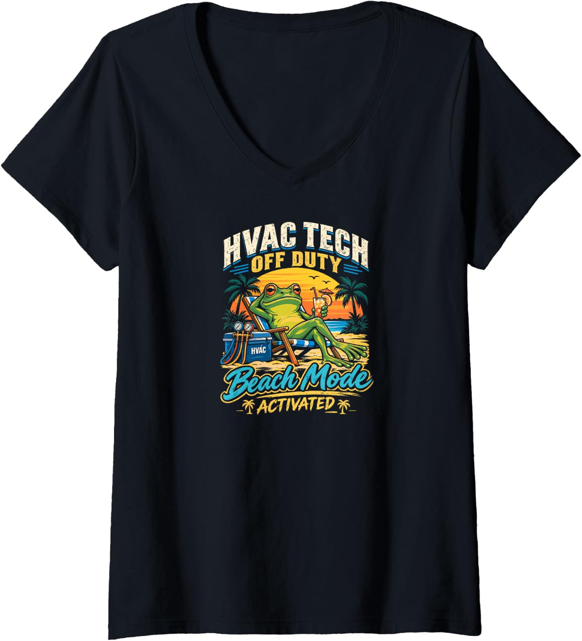 Women's HVAC Tech Gift Chilling Refrigeration Technician Cooling Off V-Neck T-Shirt - Black