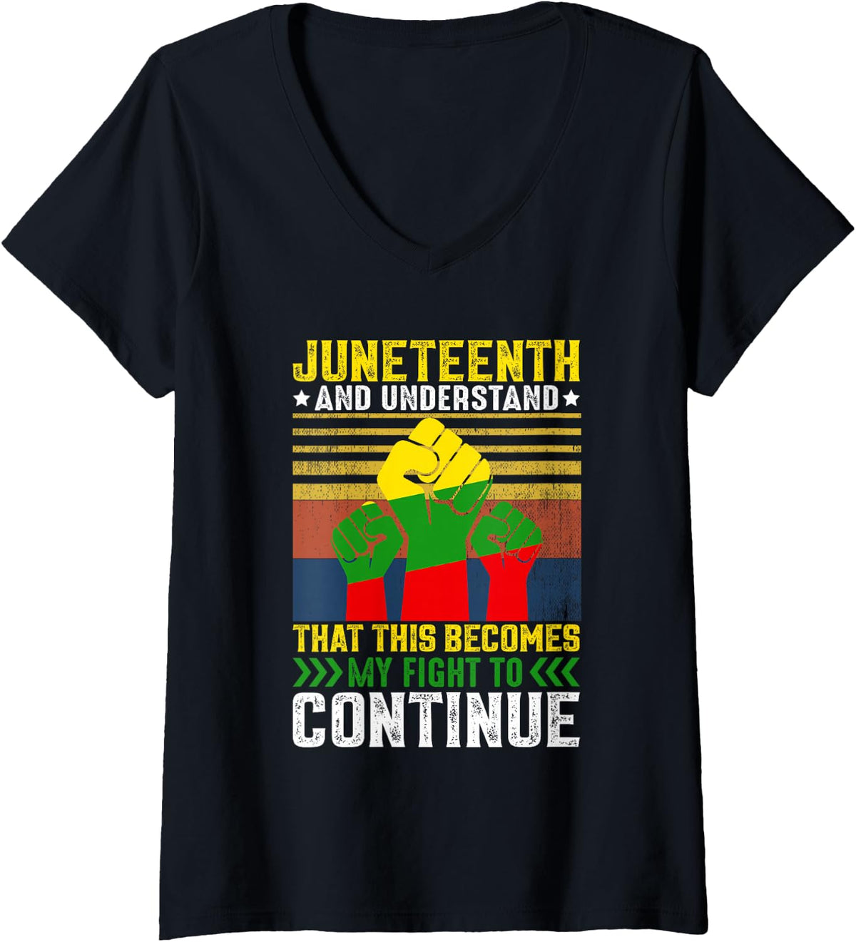 Women's Fight to Continue - Juneenth V-Neck T-Shirt - Black