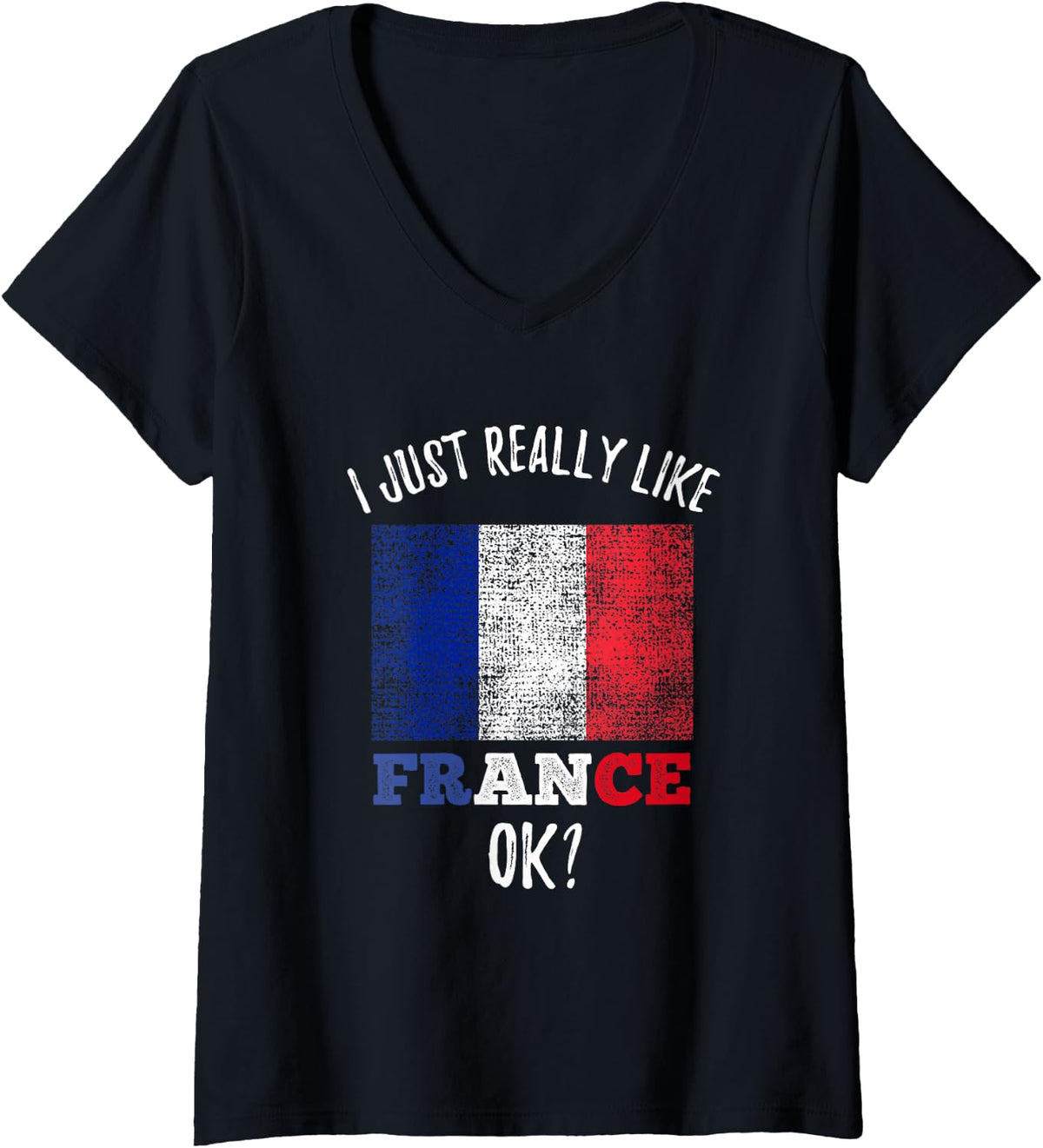Women's I Just Really Like France French V-Neck T-Shirt - Black