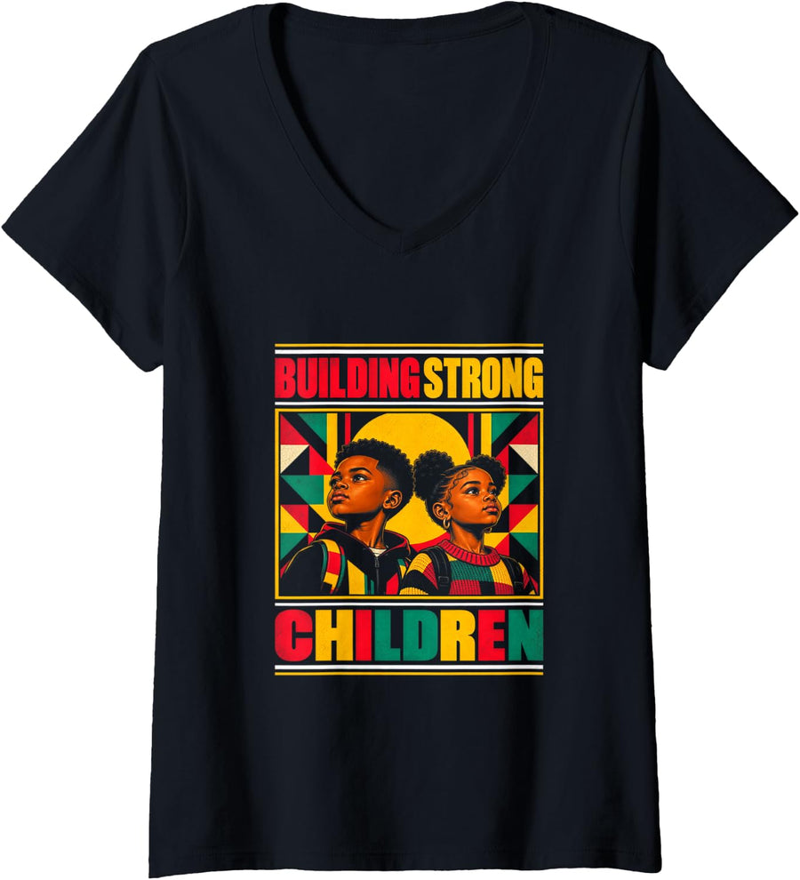 Women's Black Parents Building Strong Children V-Neck T-Shirt - Black