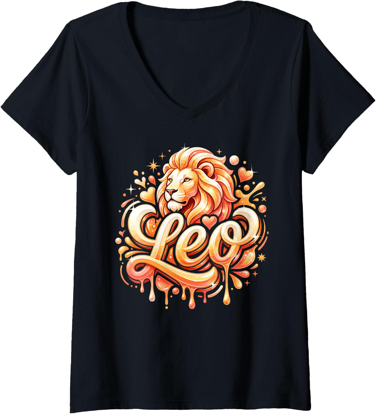Women's Leo Zodiac Sign Astrology Horoscope Astrological Symbol V-Neck T-Shirt - Black