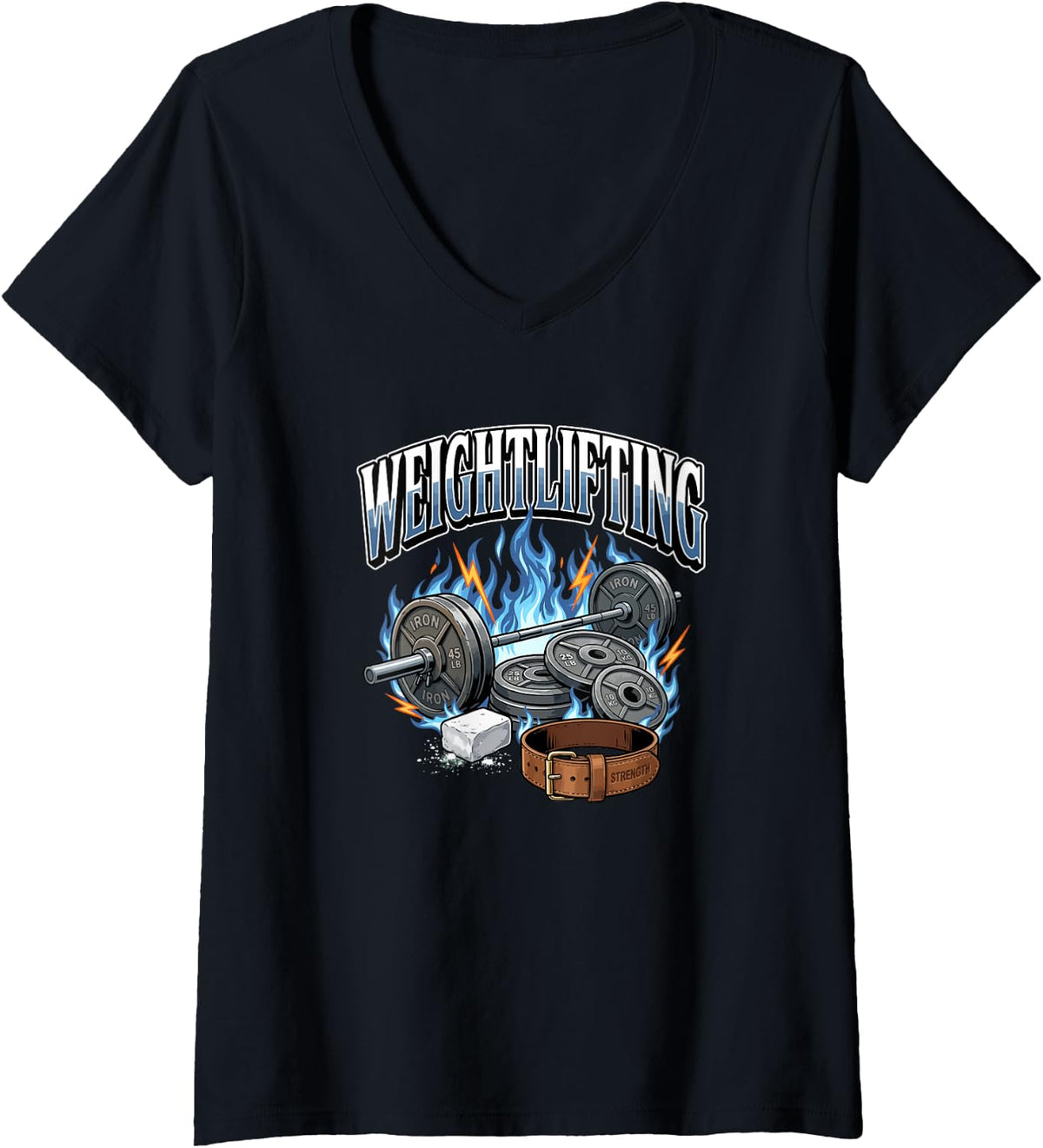 Women's Weightlifter Weightlifting Strength Training V-Neck T-Shirt - Black