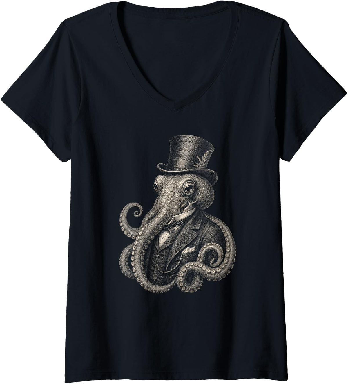 Women's Octopus Kraken Meme Funny V-Neck T-Shirt - Black
