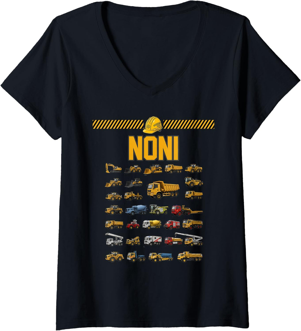 Women's Construction Truck Excavator Noni Birthday Men Kid Famil V-Neck T-Shirt - Black