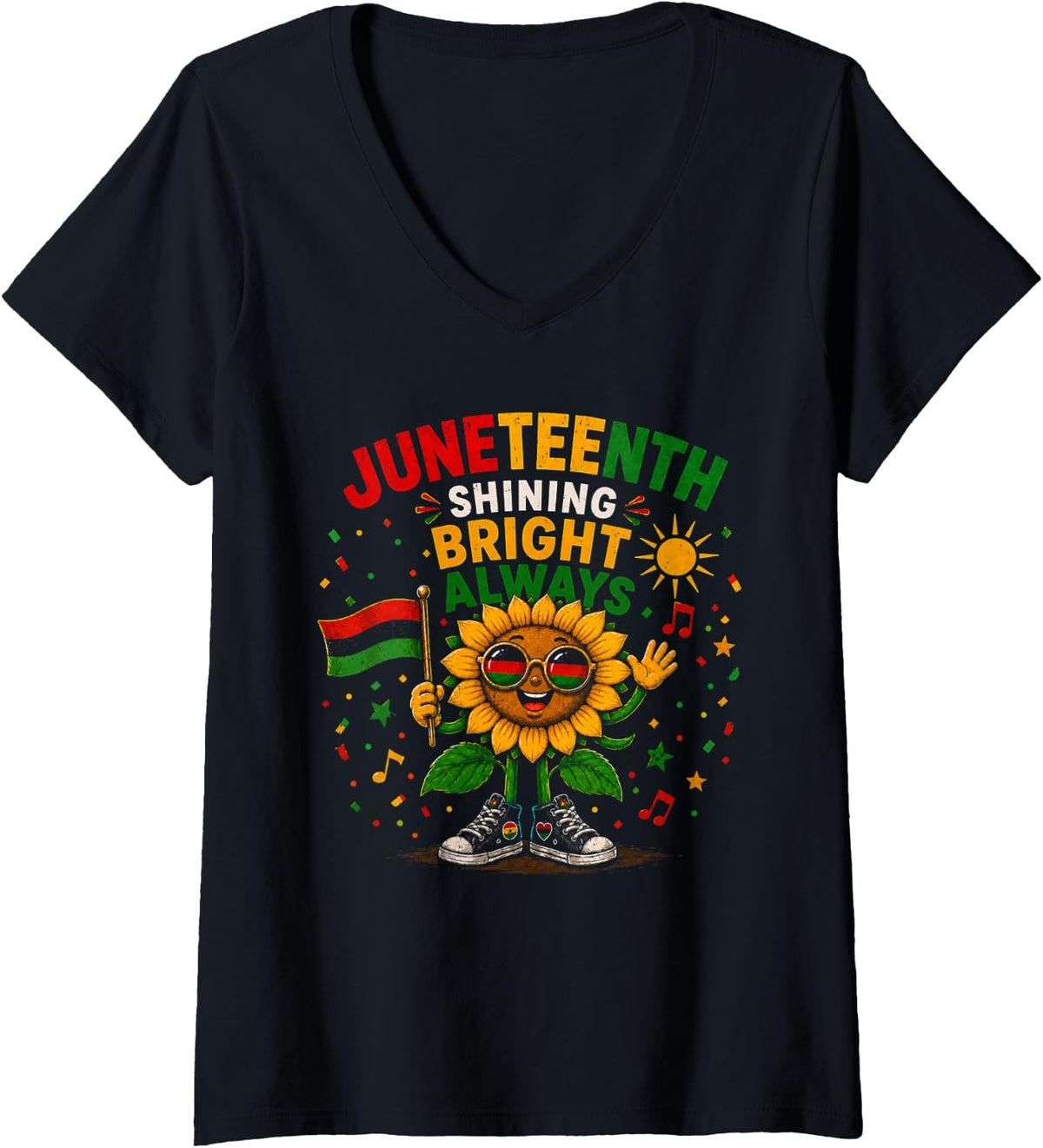 Women's Juneteenth Shining Bright Always Black History V-Neck T-Shirt - Black