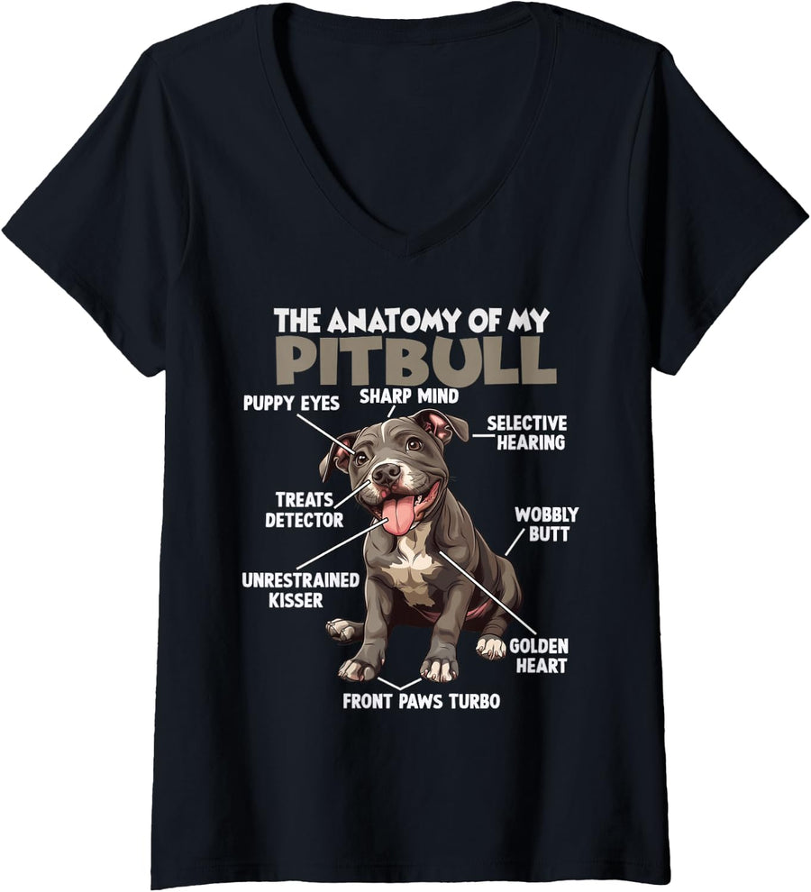 Women's Pitbull Terrier Dog Owner Dog Fan American Staffordshire V-Neck T-Shirt - Black