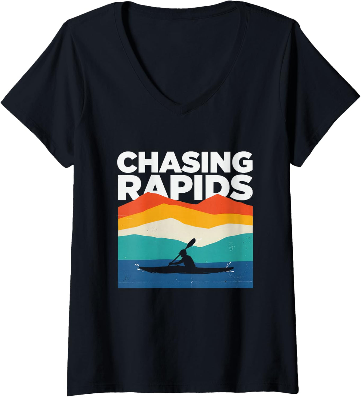 Women's Kayaker Kayaking Retro V-Neck T-Shirt - Black