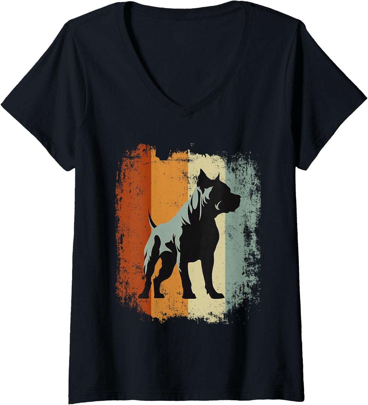 Women's Retro Vintage Design American Staffordshire Terrier Dog V-Neck T-Shirt - Black