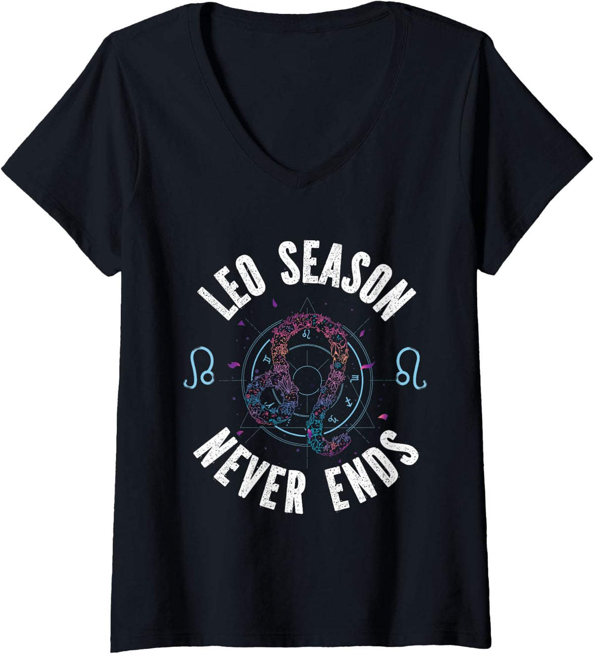 Women's Leo Zodiac: Leo Season Never Ends V-Neck T-Shirt - Black