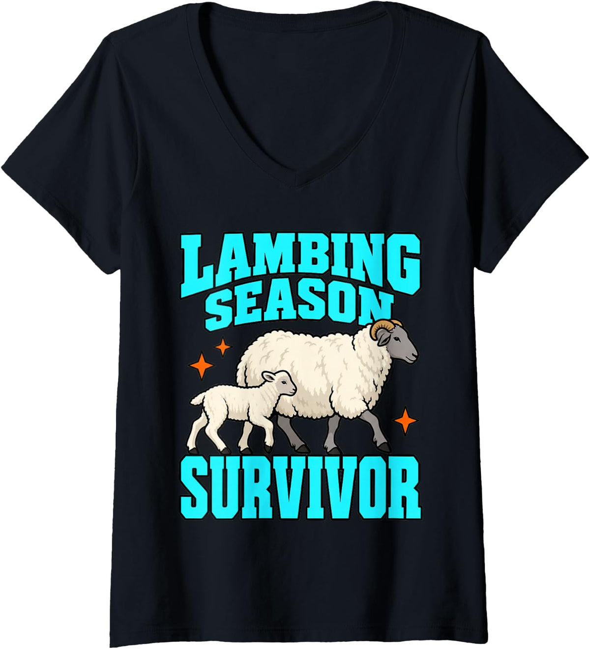 Women's Sheep Farmer Lambing Season Survivor Owner Wool Mom Life V-Neck T-Shirt - Black