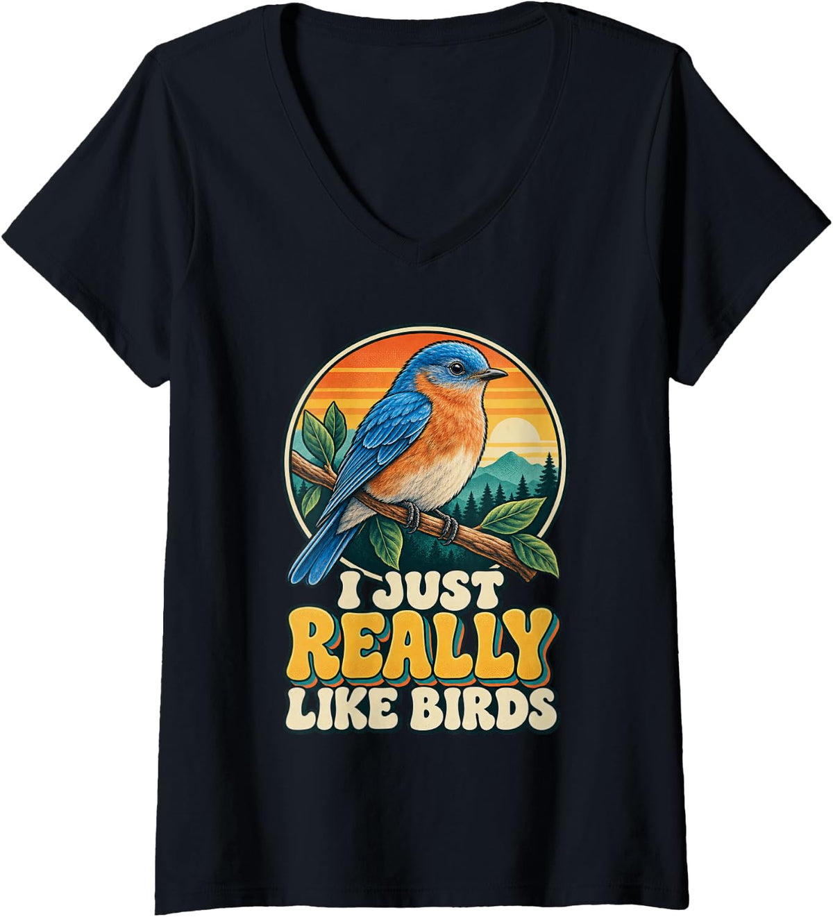 Women's I JUST Really Like Birds Bird Lover Parrot Birdwatching V-Neck T-Shirt - Black