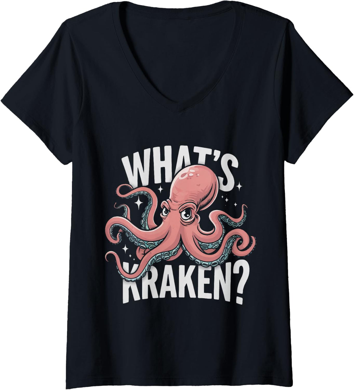 Womens Octopus What's Kraken V-Neck T-Shirt - Black