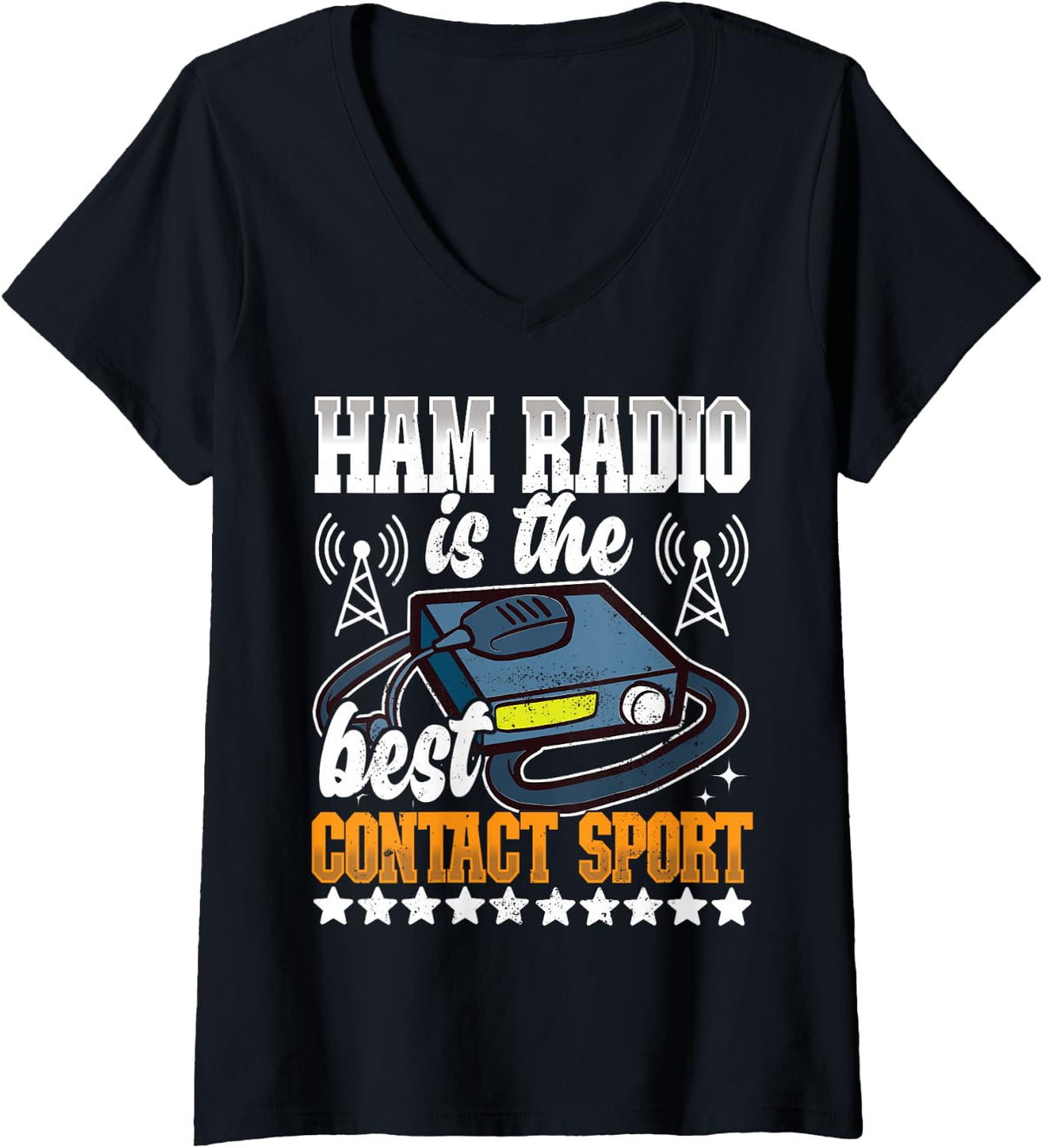 Women's Ham Radio Contact - Amateur Radio and Ham Radio Operator V-Neck T-Shirt - Black