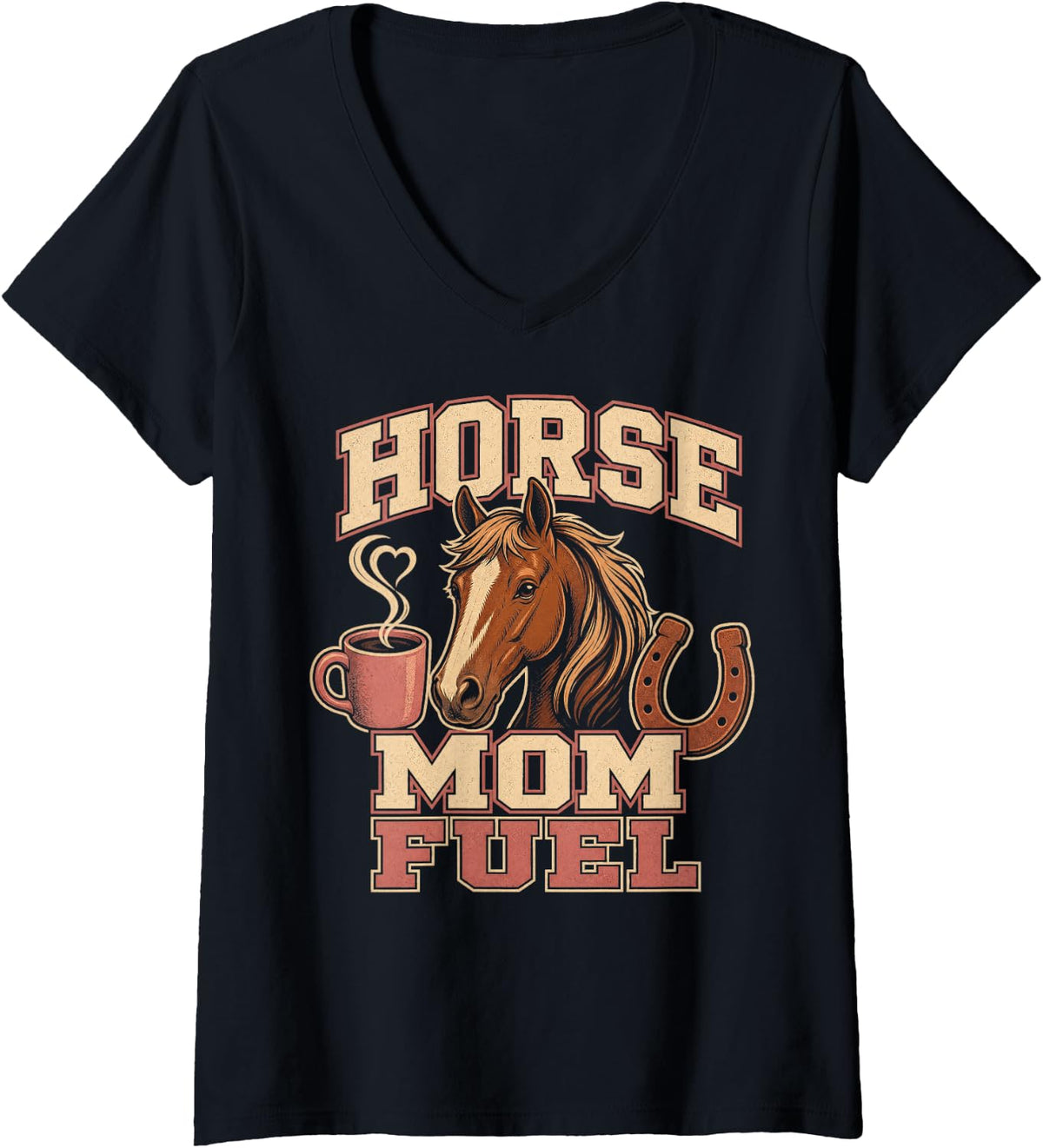 Women's Horse Mom Fuel Equestrian Coffee V-Neck T-Shirt - Black