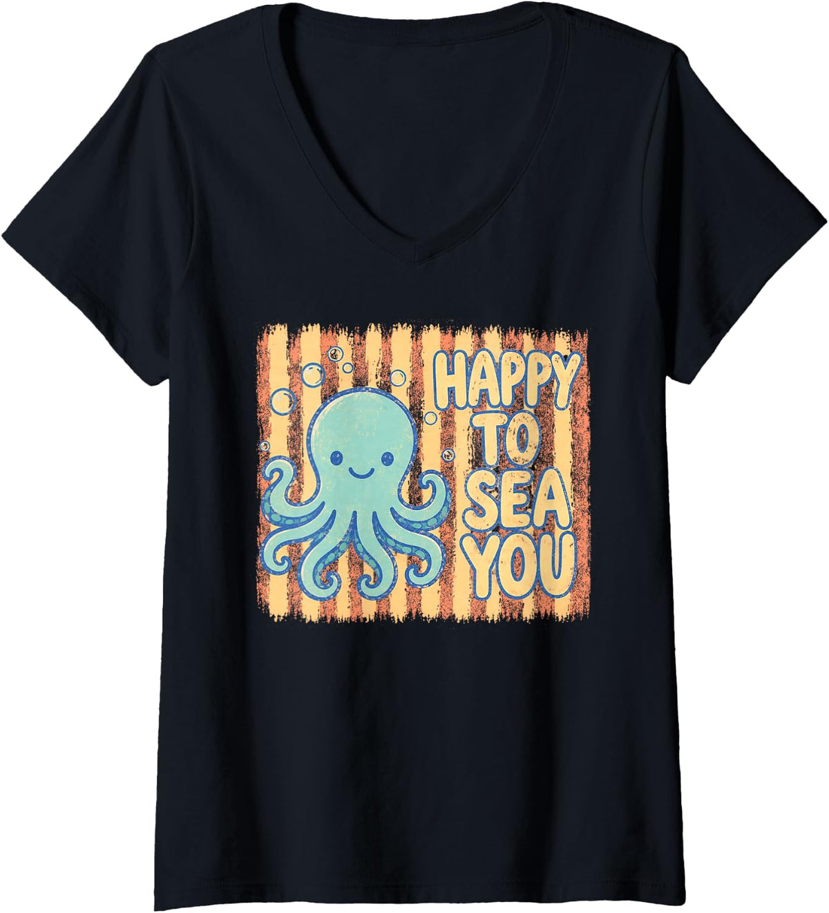 Women's Happy to Sea You Octopus Teacher Animals Back to School V-Neck T-Shirt - Black