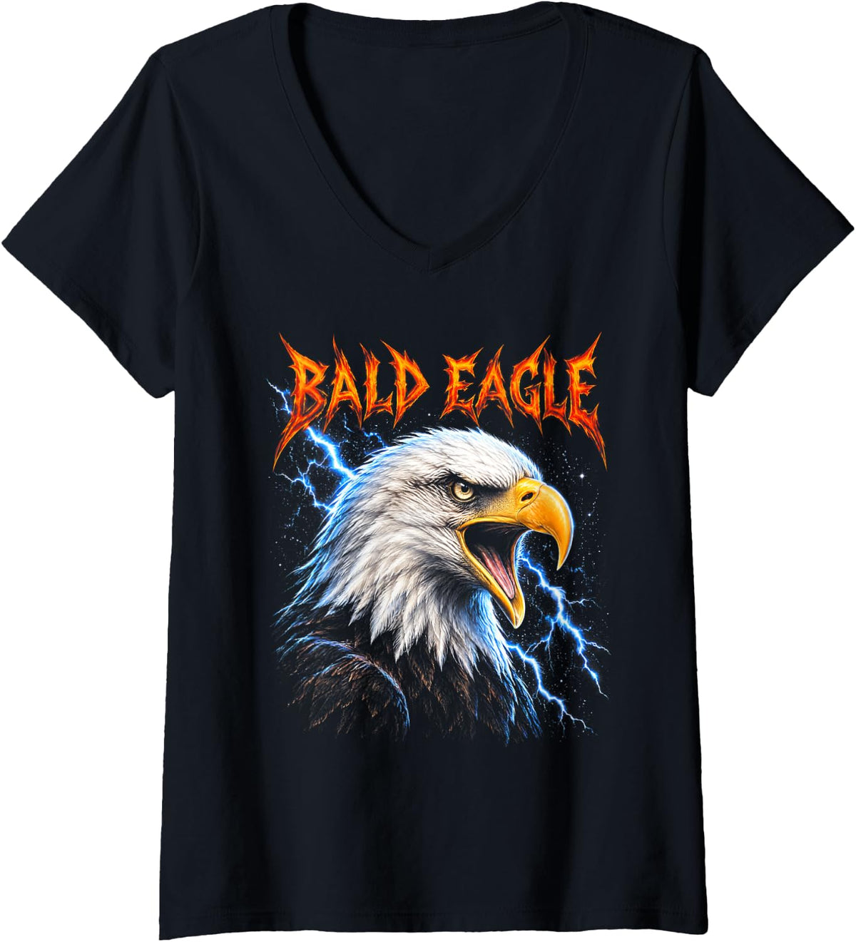 Women's Bald Eagle Metalhead Bootleg Bird Lover V-Neck T-Shirt - Black