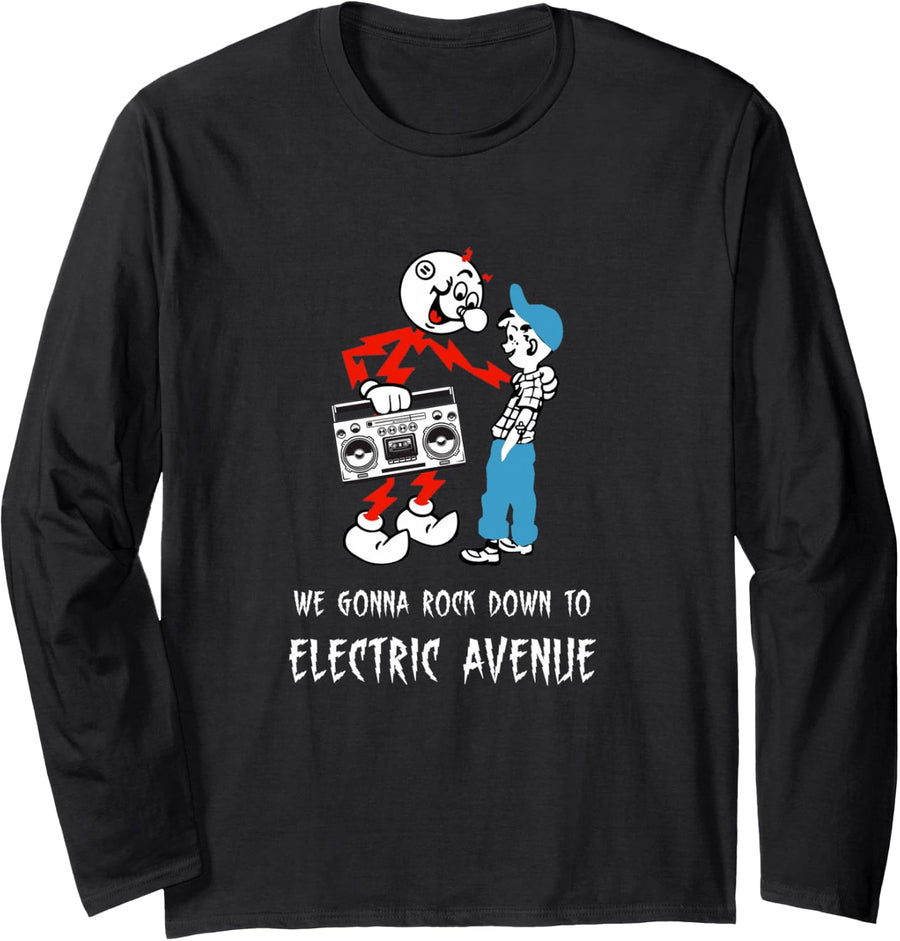 Funny Reddy Kilowatt Electric Avenue 80s Boombox Vintage Long Sleeve T-Shirt - Adult Unisex Black