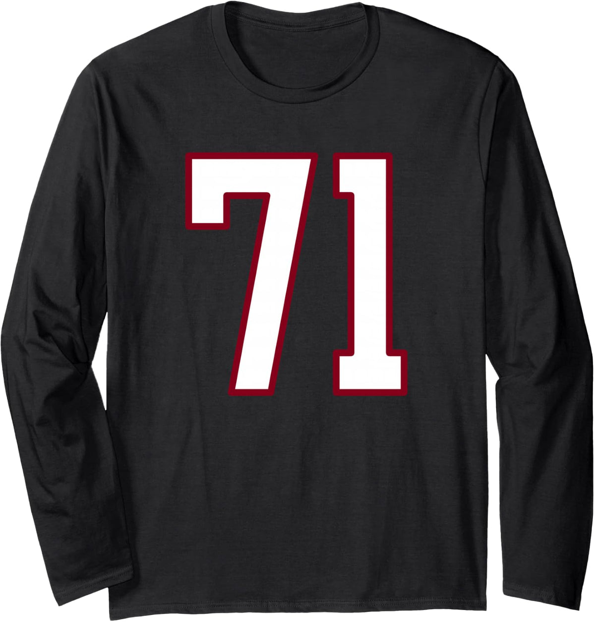 Maroon and White Number 71 Jersey Player Uniform #71 Long Sleeve T-Shirt - Adult Unisex Black