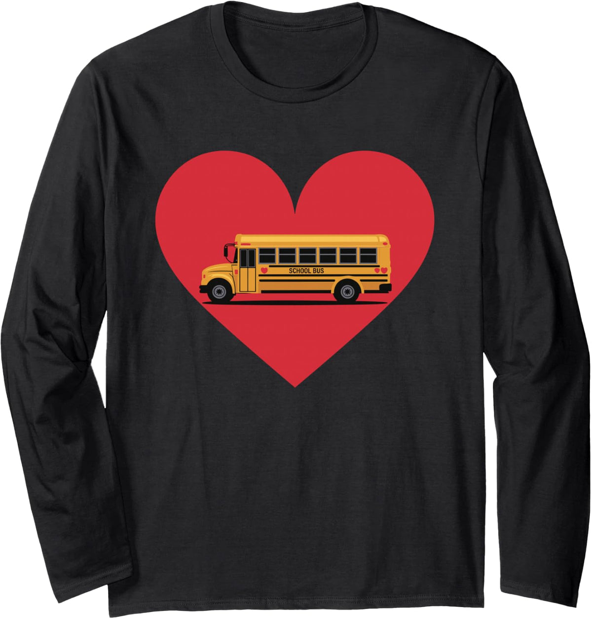 School Bus Heart, Bus Driver Appreciation Long Sleeve T-Shirt - Adult Unisex Black