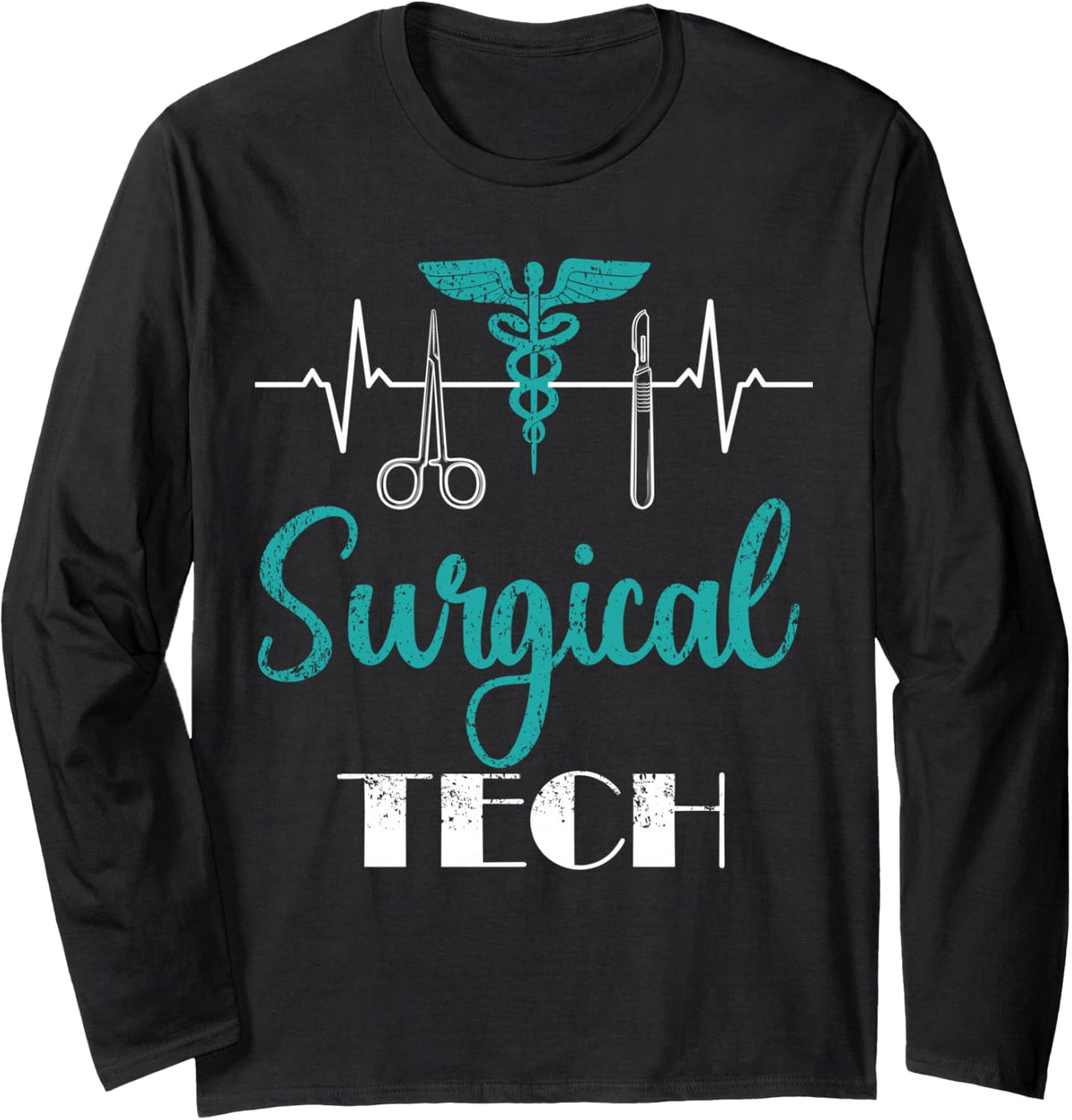 Scrub Tech Surgical Tech Week Technologist Technicians EKG Long Sleeve T-Shirt - Adult Unisex Black