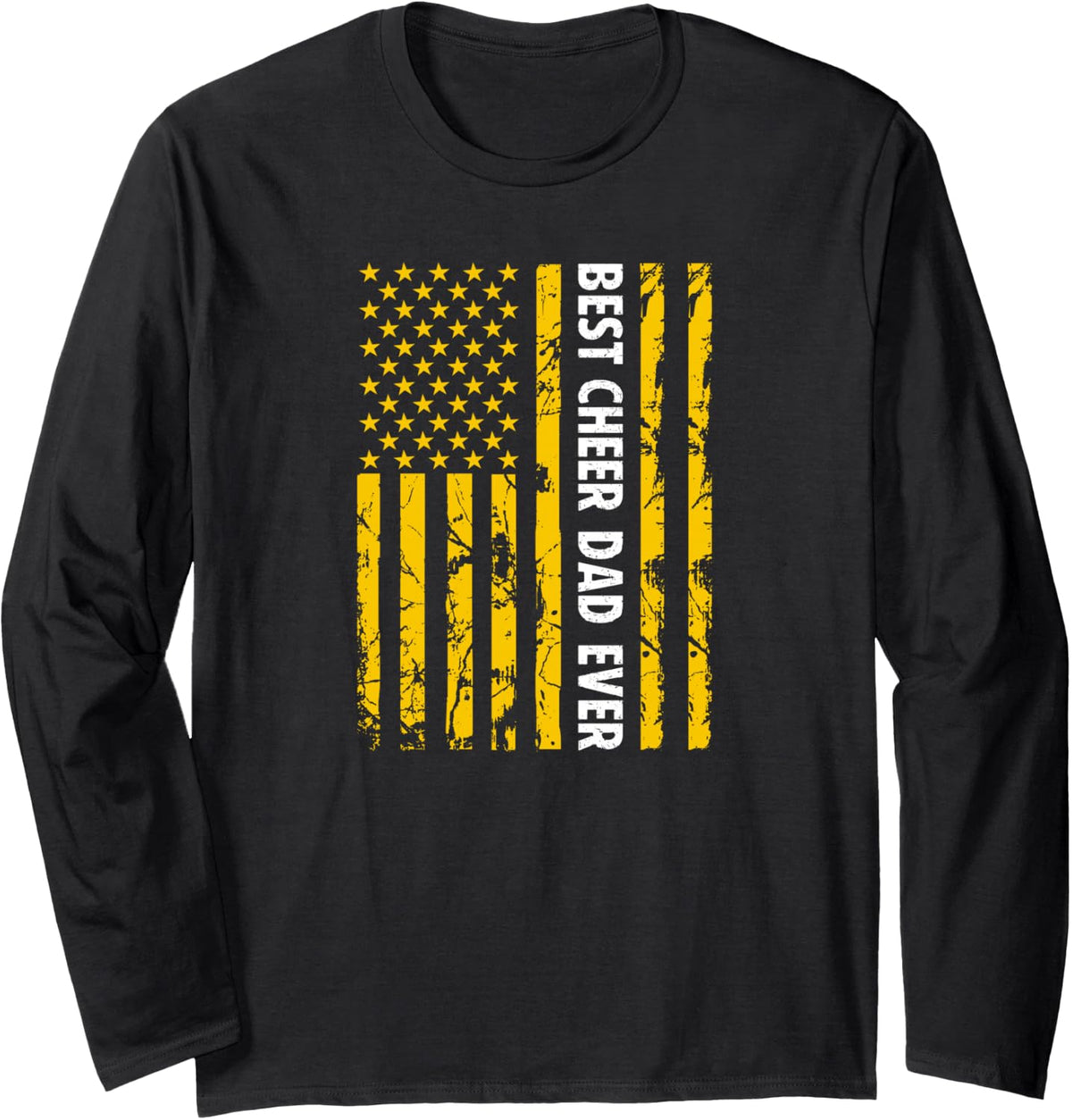 Best Cheer Dad Ever Yellow Flag Cheerleading Long Sleeve T-Shirt - Adult Unisex Black
