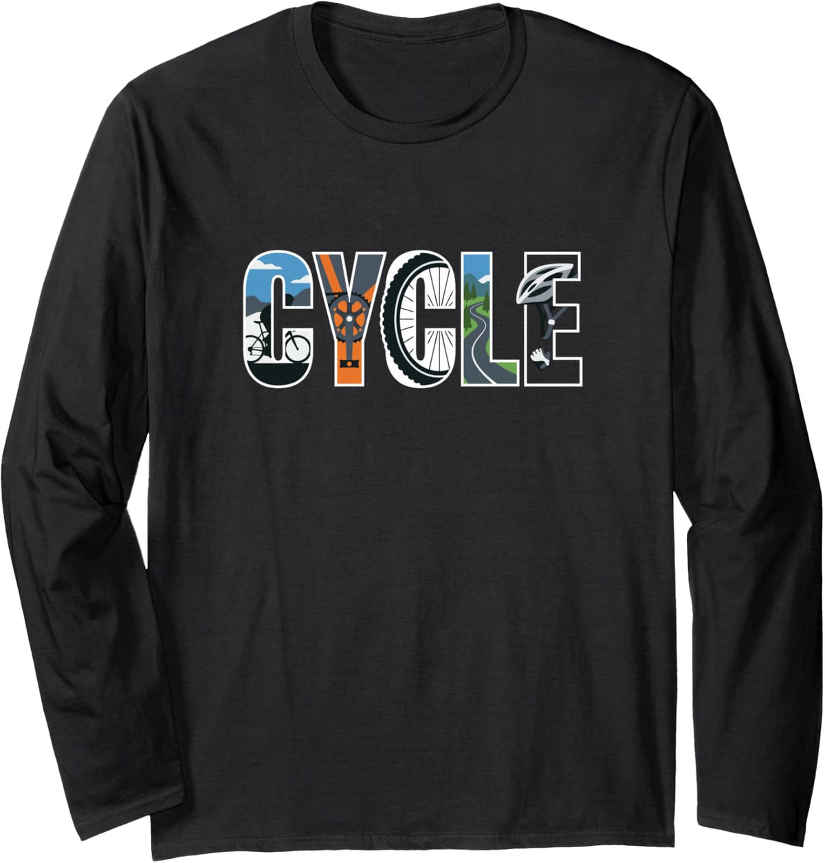 Cycle Road Bike Rider Long Sleeve T-Shirt - Adult Unisex Black