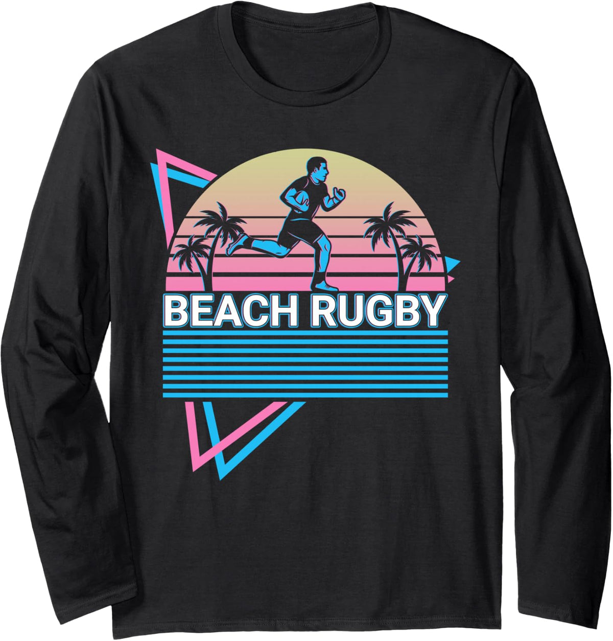 Retro Beach Rugby Player Long Sleeve T-Shirt - Adult Unisex Black