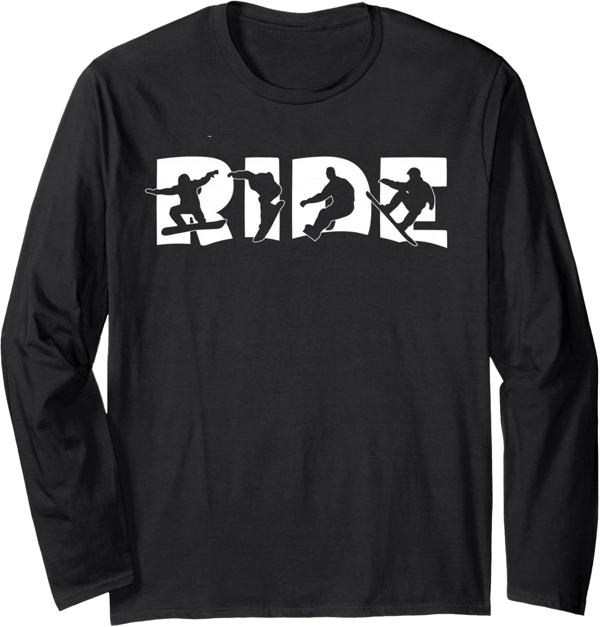 Ride Snowboard Long Sleeve, Silhouette Snowboarding Long Sleeve T-Shirt - Adult Unisex Black