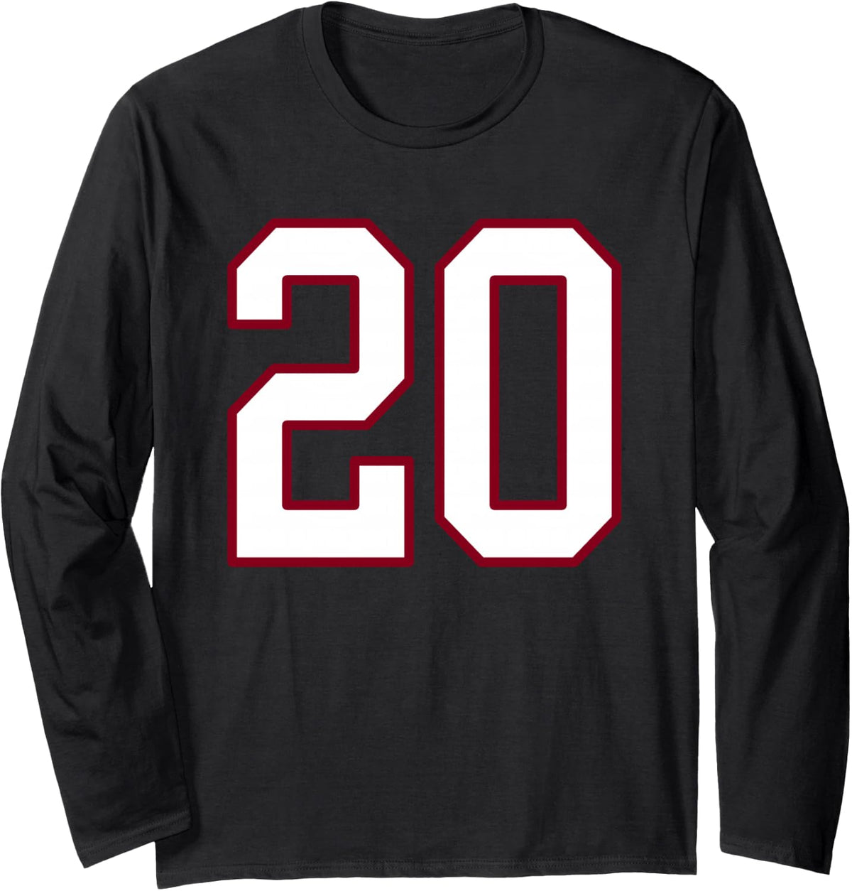 Maroon and White Number 20 Jersey Player Uniform #20 Long Sleeve T-Shirt - Adult Unisex Black