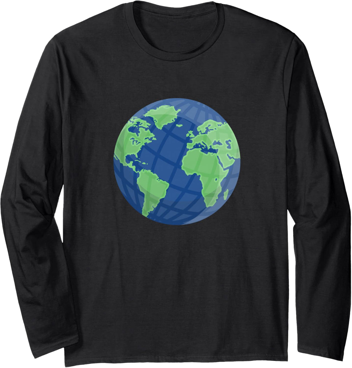 Globe World Map Earth Blue Green Design - World Geography Long Sleeve T-Shirt - Adult Unisex Black