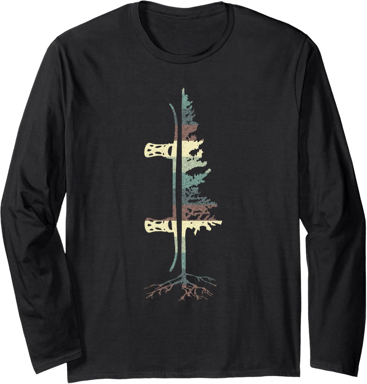 Vintage Pine Snowboard Tshirt Snowboarding Gift Tee Shirt Long Sleeve T-Shirt - Adult Unisex Black