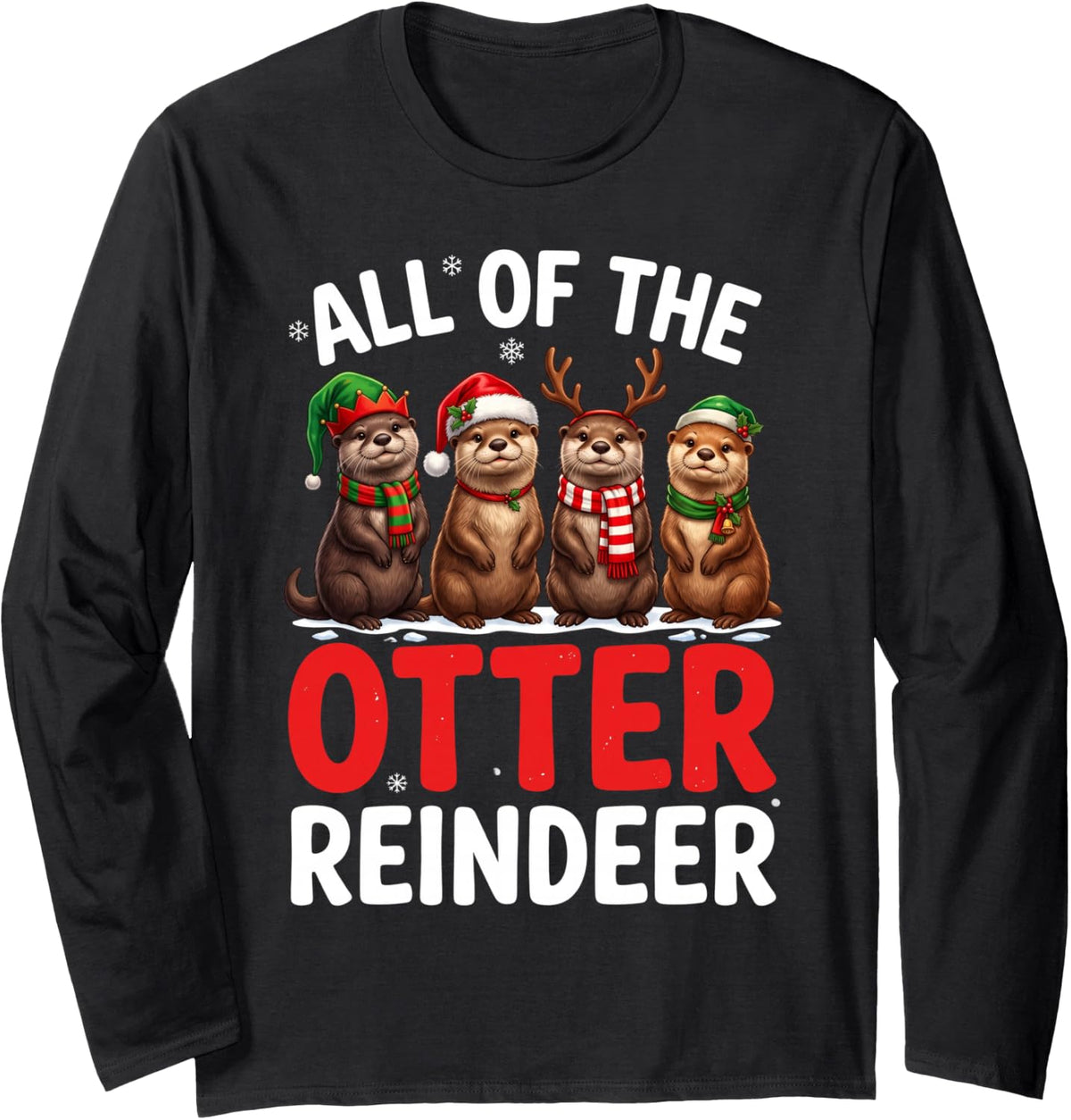 Xmas Otter Lover Long Sleeve T-Shirt - Adult Unisex Black