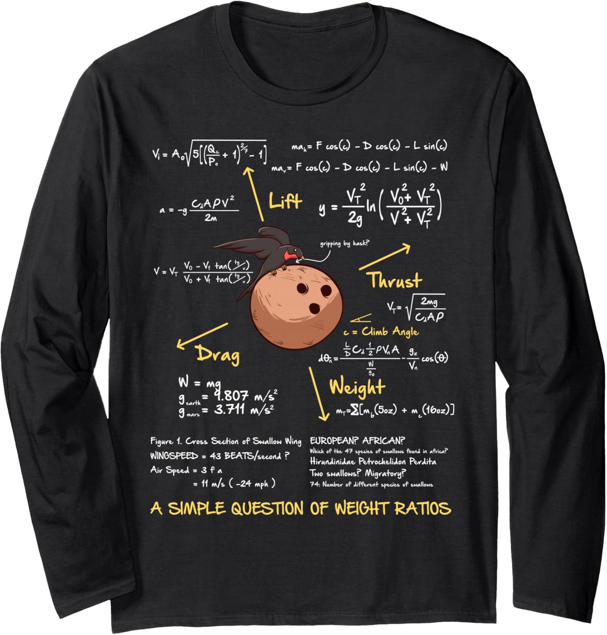 Funny Math Shirt Question of Weight Ratio Math Teacher Shirt Long Sleeve T-Shirt - Adult Unisex Black