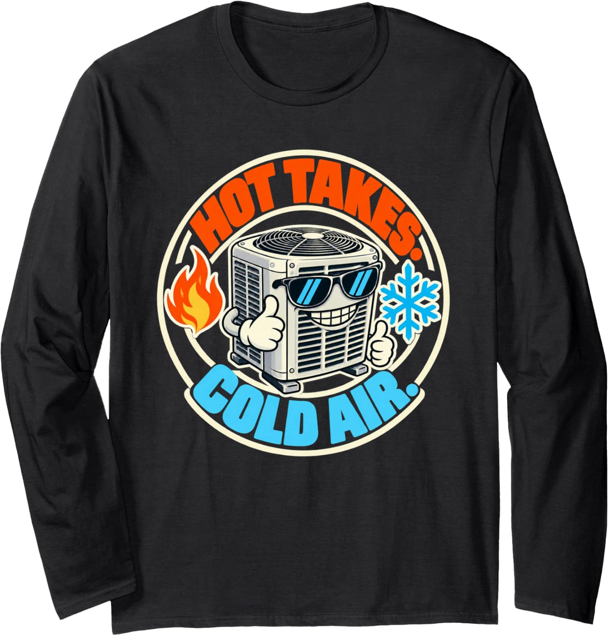 HVAC Technician Retro Badge AC Unit Funny Hot Takes Cold Air Long Sleeve T-Shirt - Adult Unisex Black