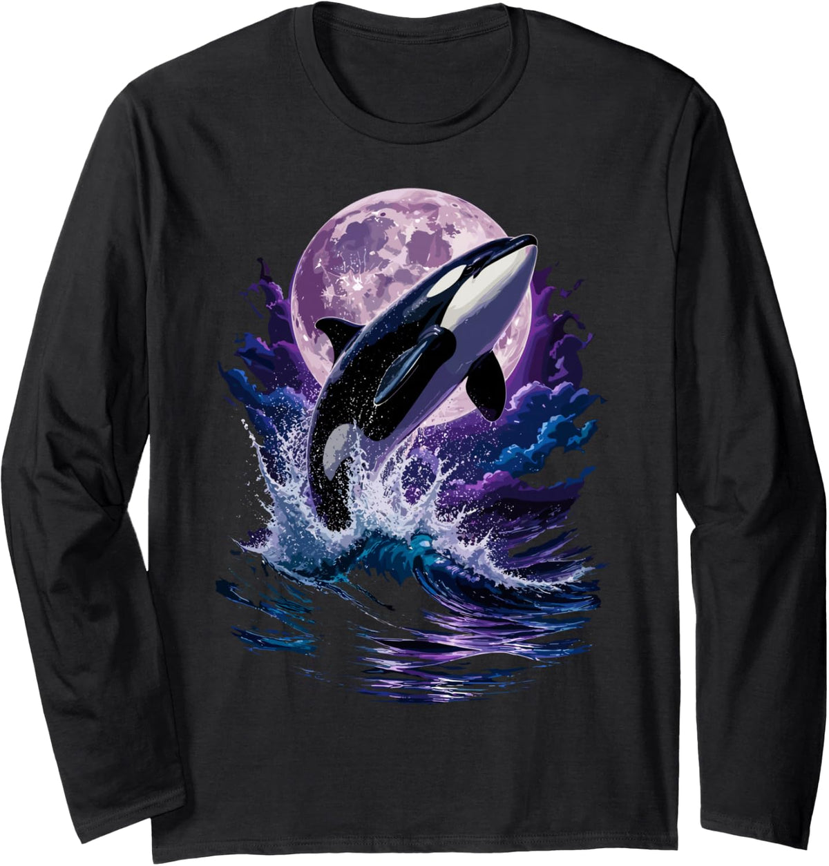 Orca Vaporwave Killer Whale Long Sleeve T-Shirt - Adult Unisex Black