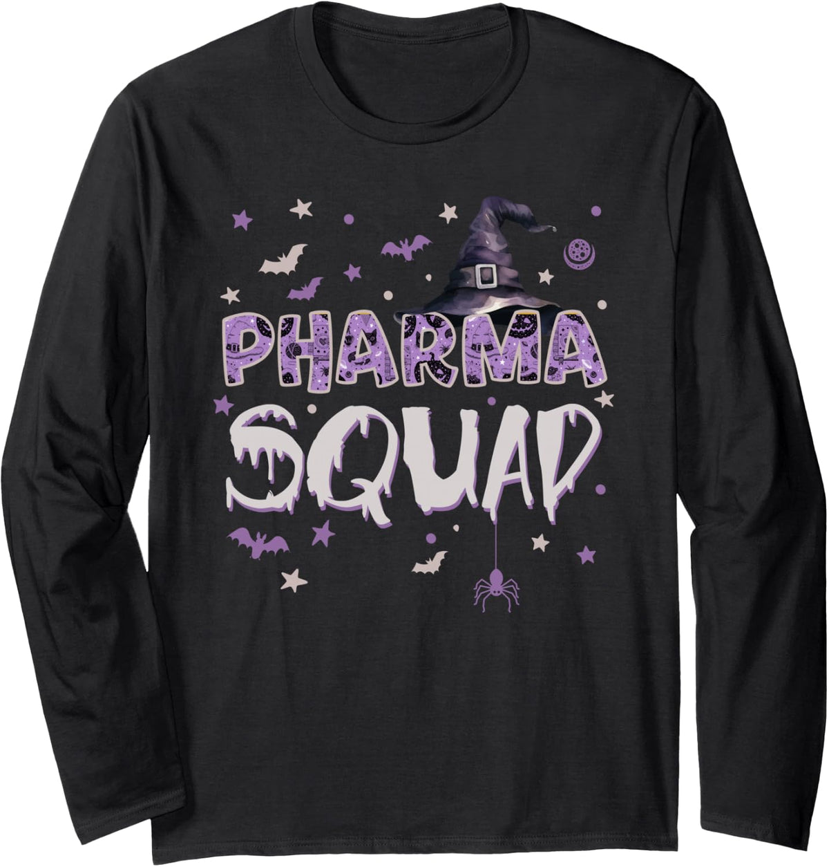 Pharma Squad Halloween Fun Pharmacy Tech Witch Long Sleeve T-Shirt - Adult Unisex Black