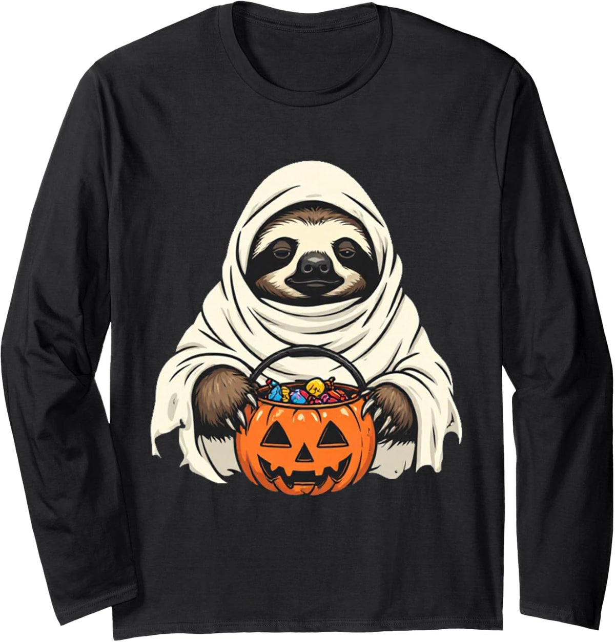 Funny Lazy Halloween Costume Sloth Ghost Long Sleeve T-Shirt - Adult Unisex Black
