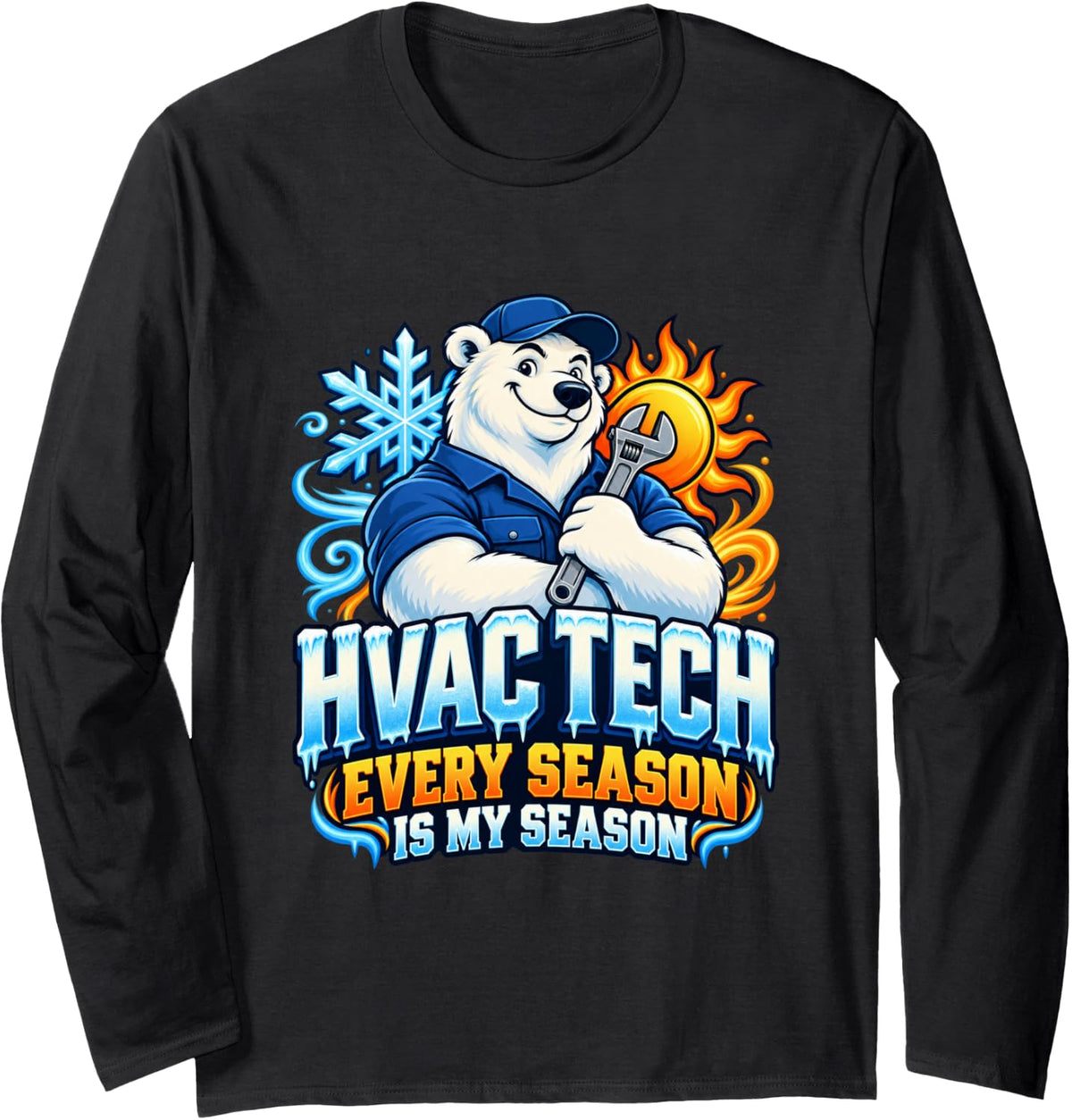 HVAC Technician Gift Heating Cooling Humor Birthday Xmas Long Sleeve T-Shirt - Adult Unisex Black