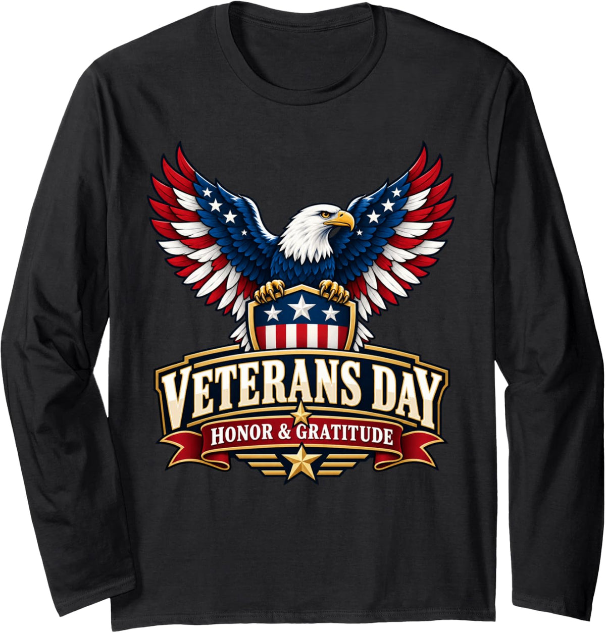 Veterans Day Eagle Honor Gratitude Patriotic USA Gift Long Sleeve T-Shirt - Adult Unisex Black