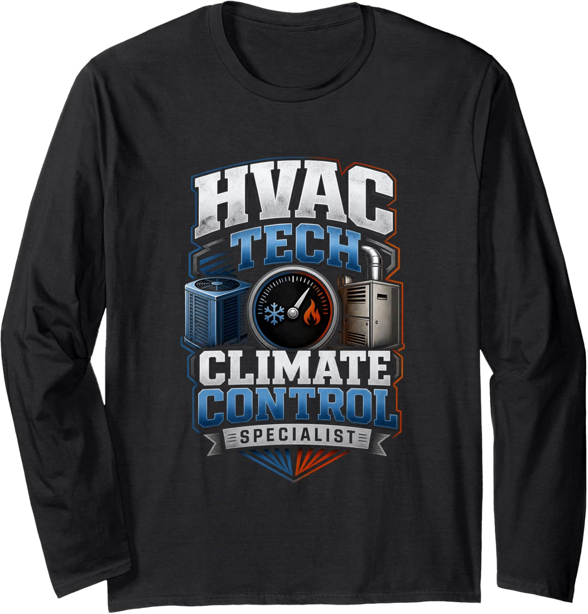 HVAC Technician Heating Cooling Climate Control Long Sleeve T-Shirt - Adult Unisex Black