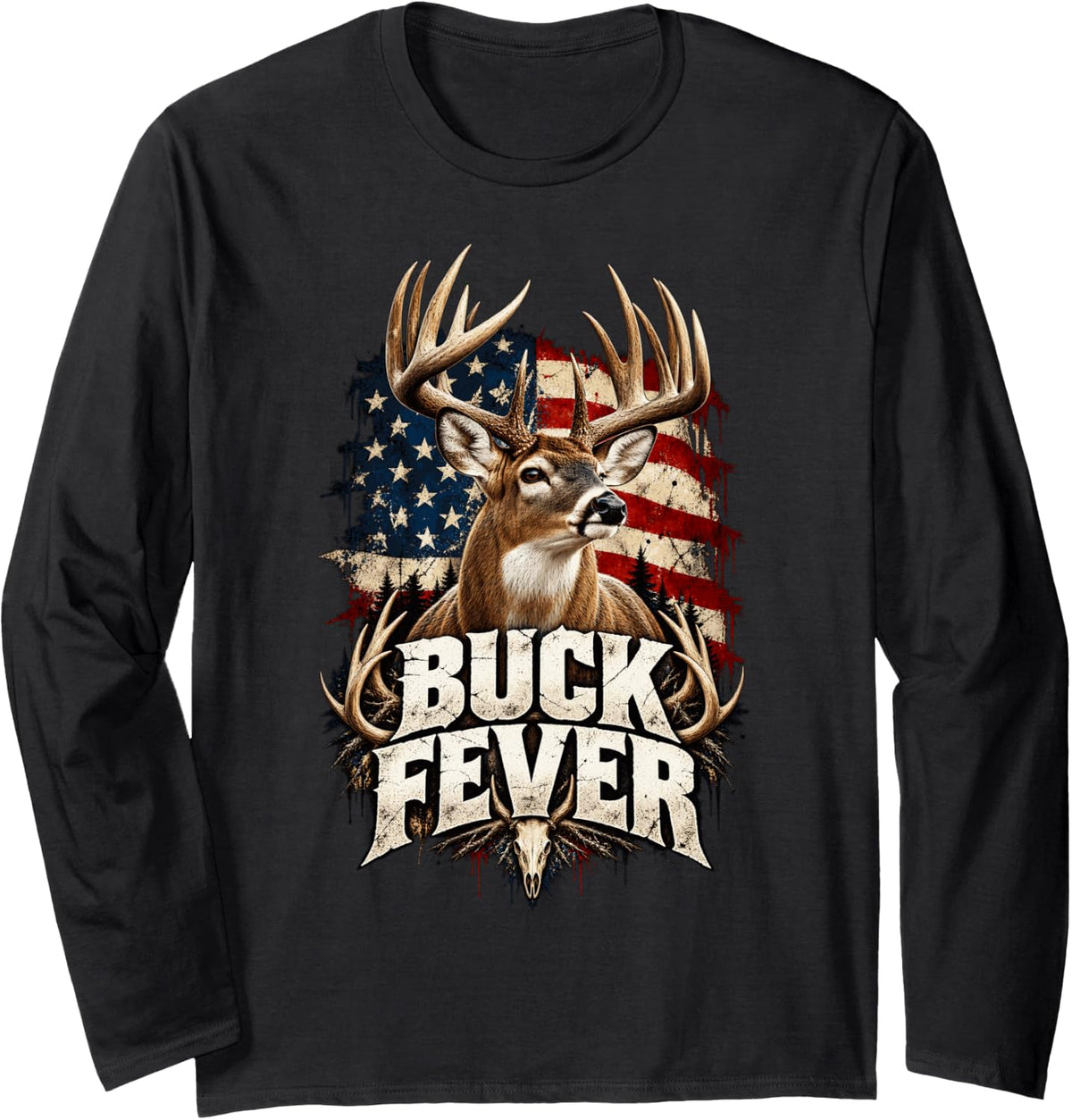 Buck Fever Funny Deer Hunting Hunter Long Sleeve T-Shirt - Adult Unisex Black
