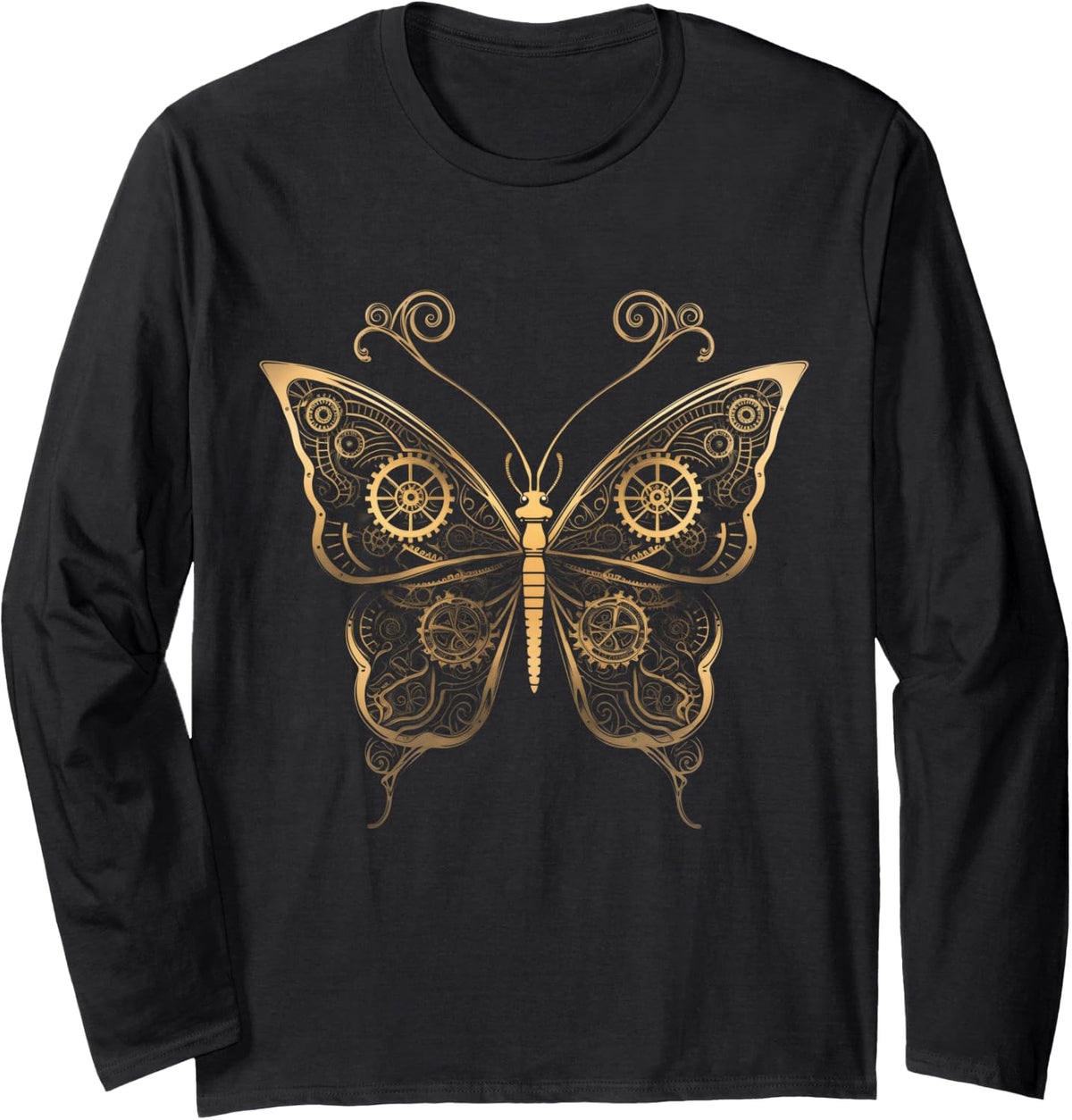 Butterfly Steampunk Gothic Art Goth Butterfly Long Sleeve T-Shirt - Adult Unisex Black
