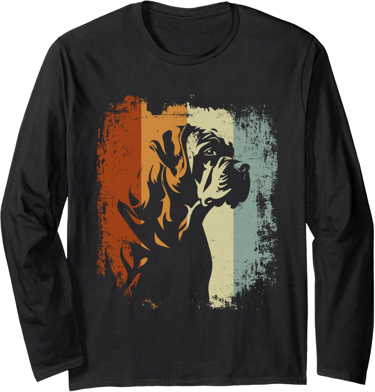 Retro Design Mastiff Dog Long Sleeve T-Shirt - Adult Unisex Black